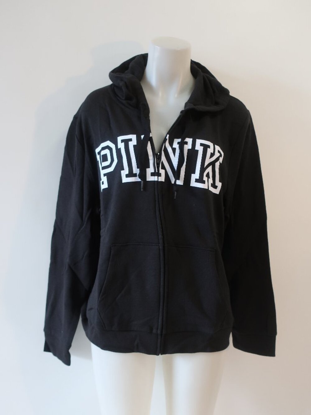 NWT Women Pink Victoria's Secret (Item-17) Black White Zip Logo Hoodie XXL - Picture 2 of 8